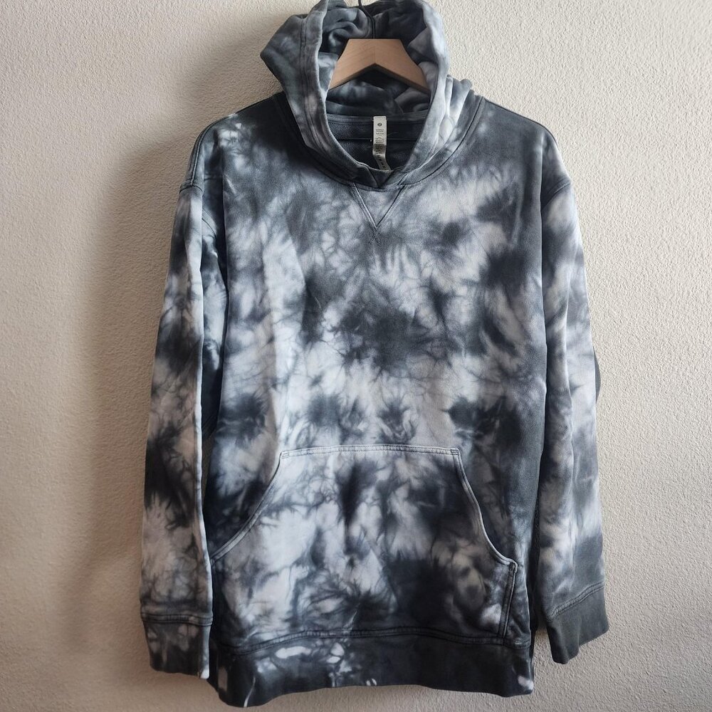 Lululemon Hoodie Womens 10 Gray Black Tie Dye Pullover Kangaroo Pocket Cotton